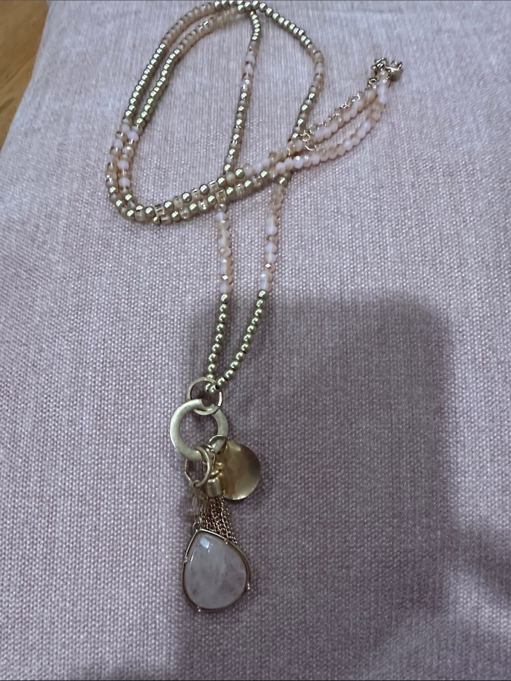 Layered Pink Bead Necklace with Rose Quartz Pendant